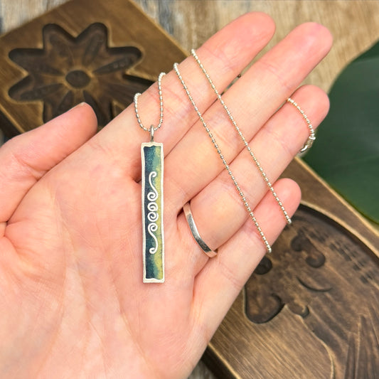 Beautiful Designer Sterling Silver Spiral Enamelled Statement Pendant Necklace