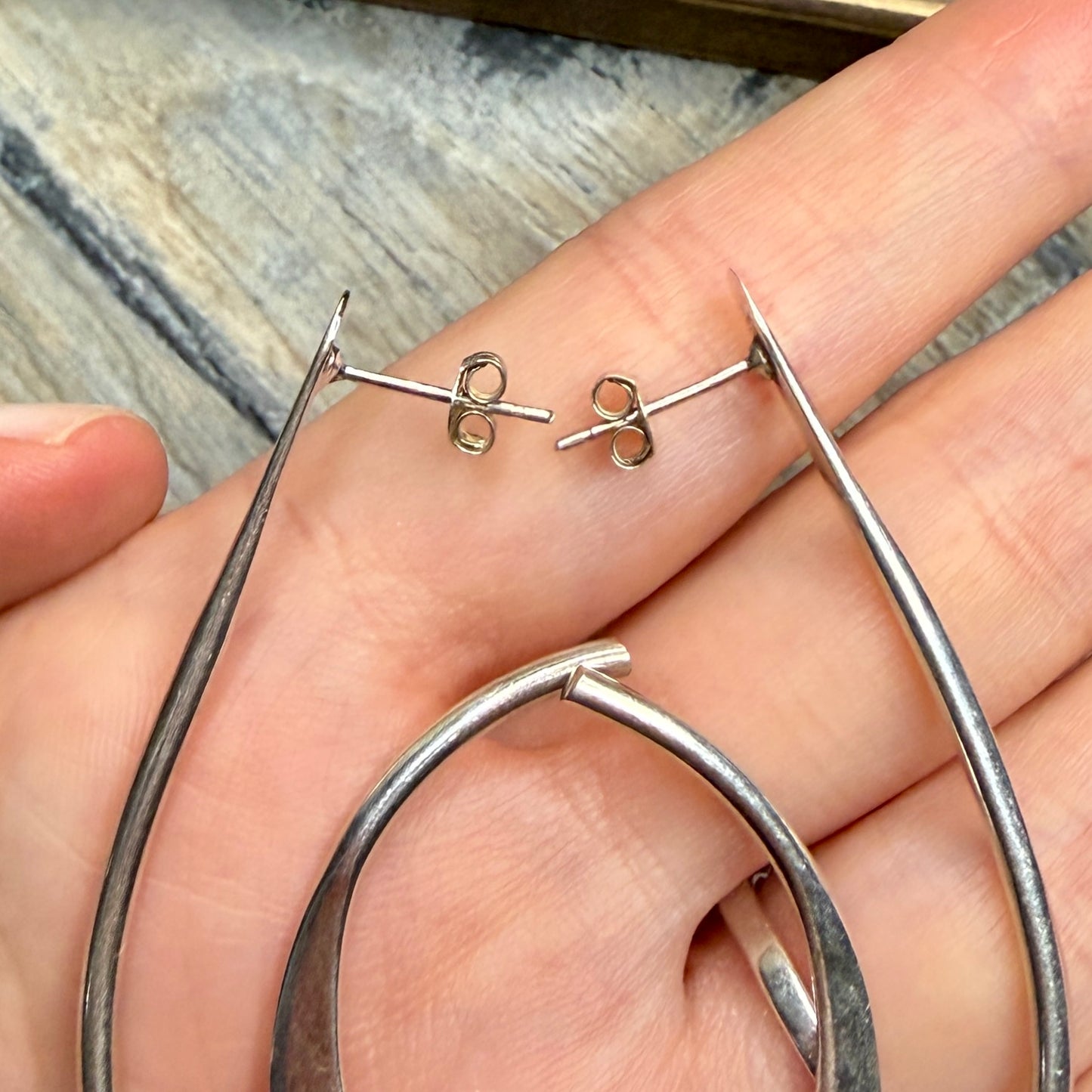 Simple Sterling Silver Hoop Drop Statement Earrings