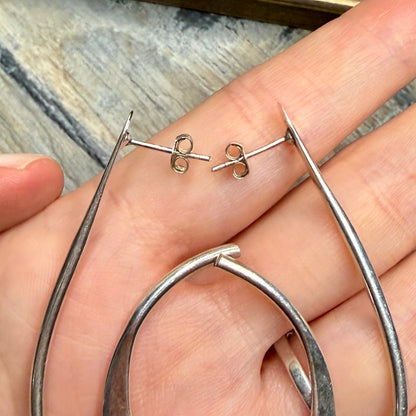 Simple Sterling Silver Hoop Drop Statement Earrings