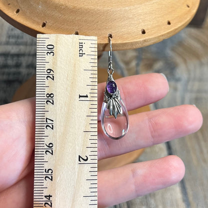 Dreamy Sterling Silver Amethyst Ornate Glass Drop Earrings