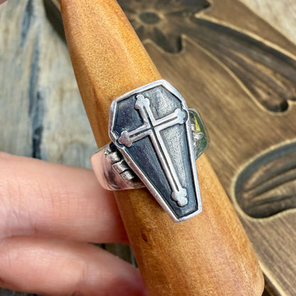 Stunning Sterling Silver Chunky Gothic Coffin Poison Ring Size O 1/2