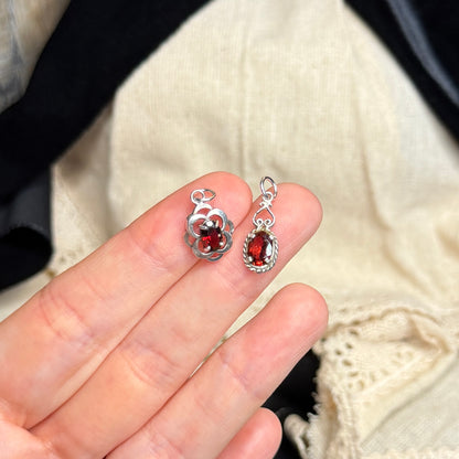 Gothic Sterling Silver Ornate Garnet Pendants