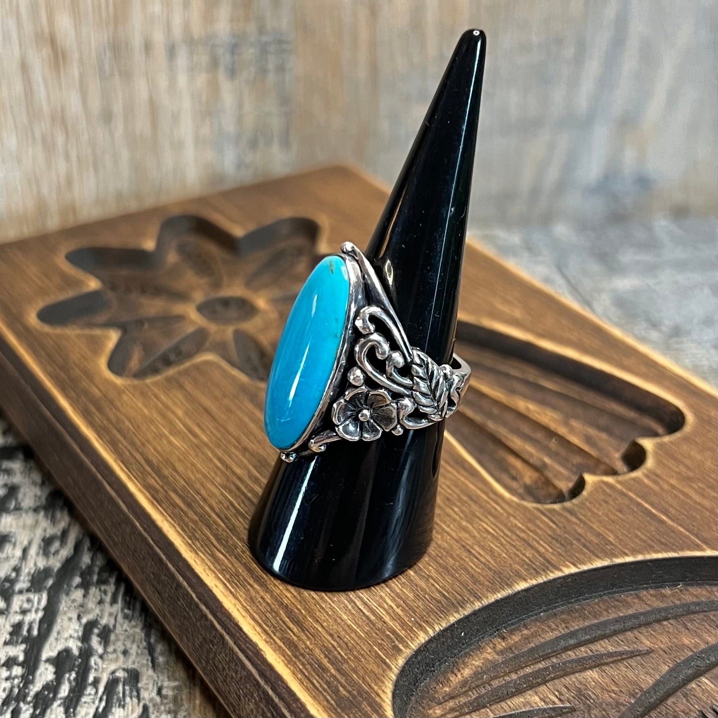 Carolyn Pollack Relios Southwestern Ornate Sterling Silver Sleeping Beauty Turquoise Ring Size N