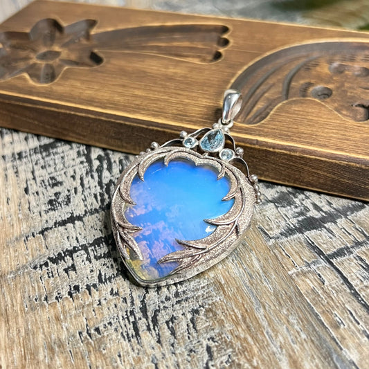 Dreamy Sterling Silver Angel Wing Opalite with Blue Topaz Pendant