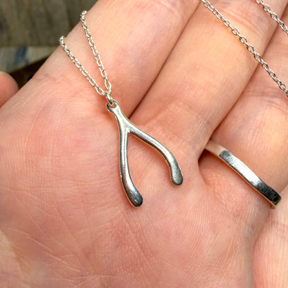 Classic Sterling Silver Wishbone Pendant Necklace