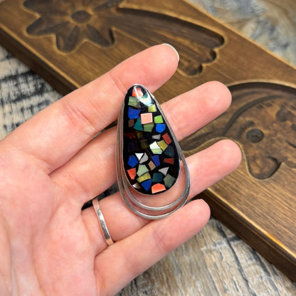 Beautiful Modernist Confetti Mosaic Sterling Silver Israel Multi Use Pendant / Brooch