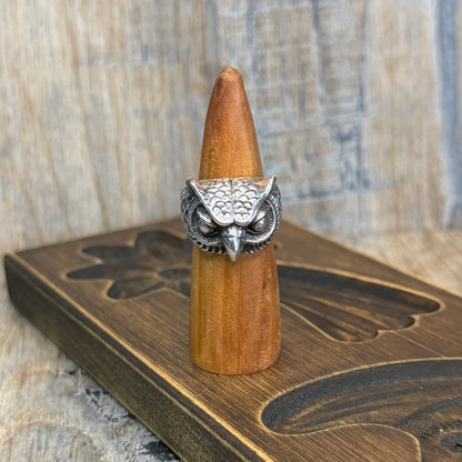 Whimsy Chunky Sterling Silver Highly Detailed Owl Ring Size N