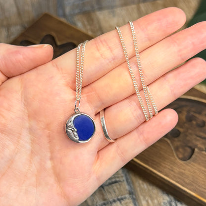 Celestial Sterling Silver Crescent Half Moon Face Pendant Necklace