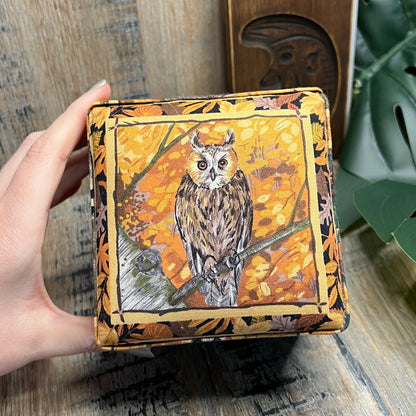 Vintage Woodland Handmade Fabric Covered Folding Jewellery Storage Box Curio