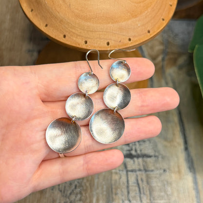 Minimalist Circle Brushed Sterling Silver Disk Earrings