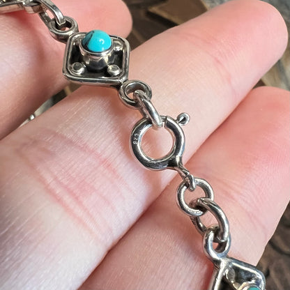 Beautiful Doug Paulus Sterling Silver Turquoise Panel Bracelet 7 1/2 Inch Length