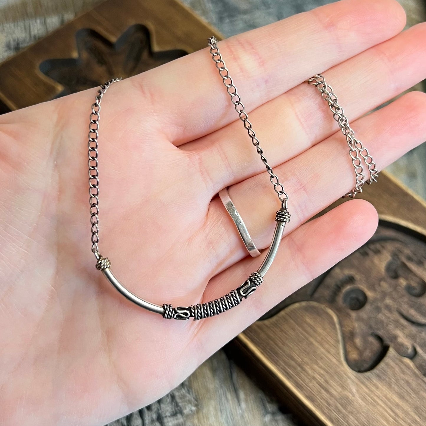 Sterling Silver Bali Tribal Wire Simple Stacking Necklace