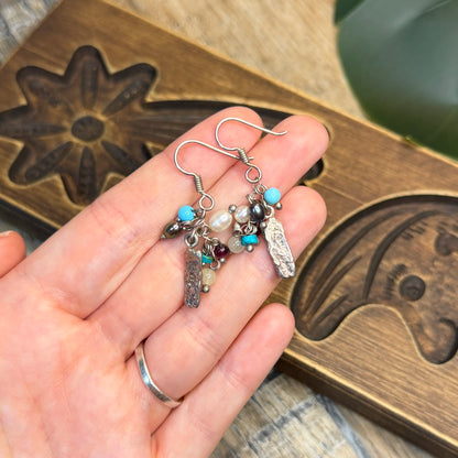 Dreamy Sterling Silver Multi Gem Cluster Drop Earrings