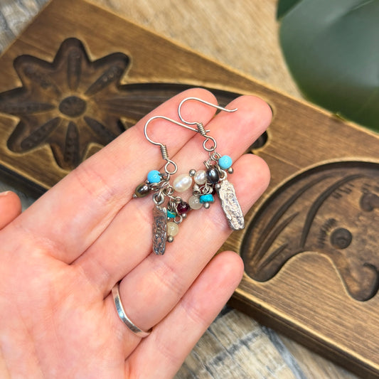 Dreamy Sterling Silver Multi Gem Cluster Drop Earrings