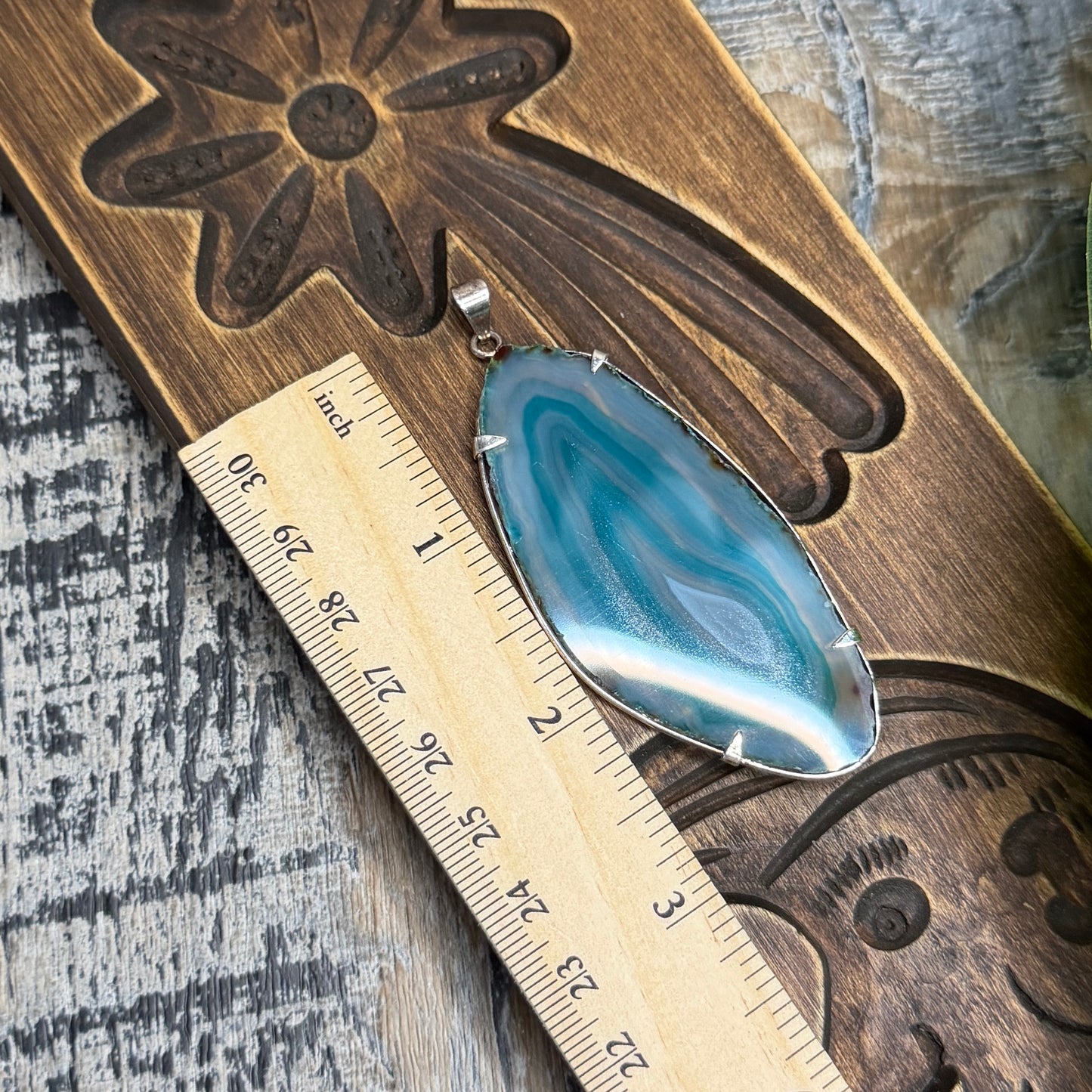 Dreamy Canadian Blue Agate Chunky Silver Tone Pendant
