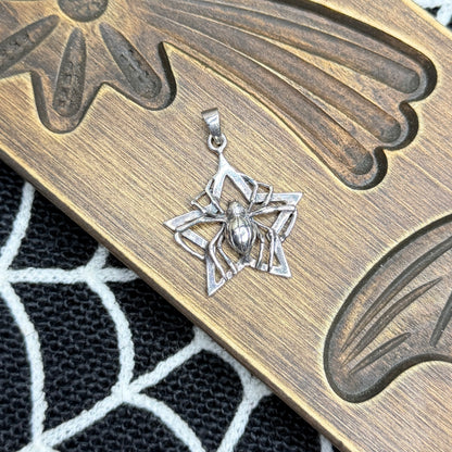 Spooky Sterling Silver Celestial Star Spider Pendant
