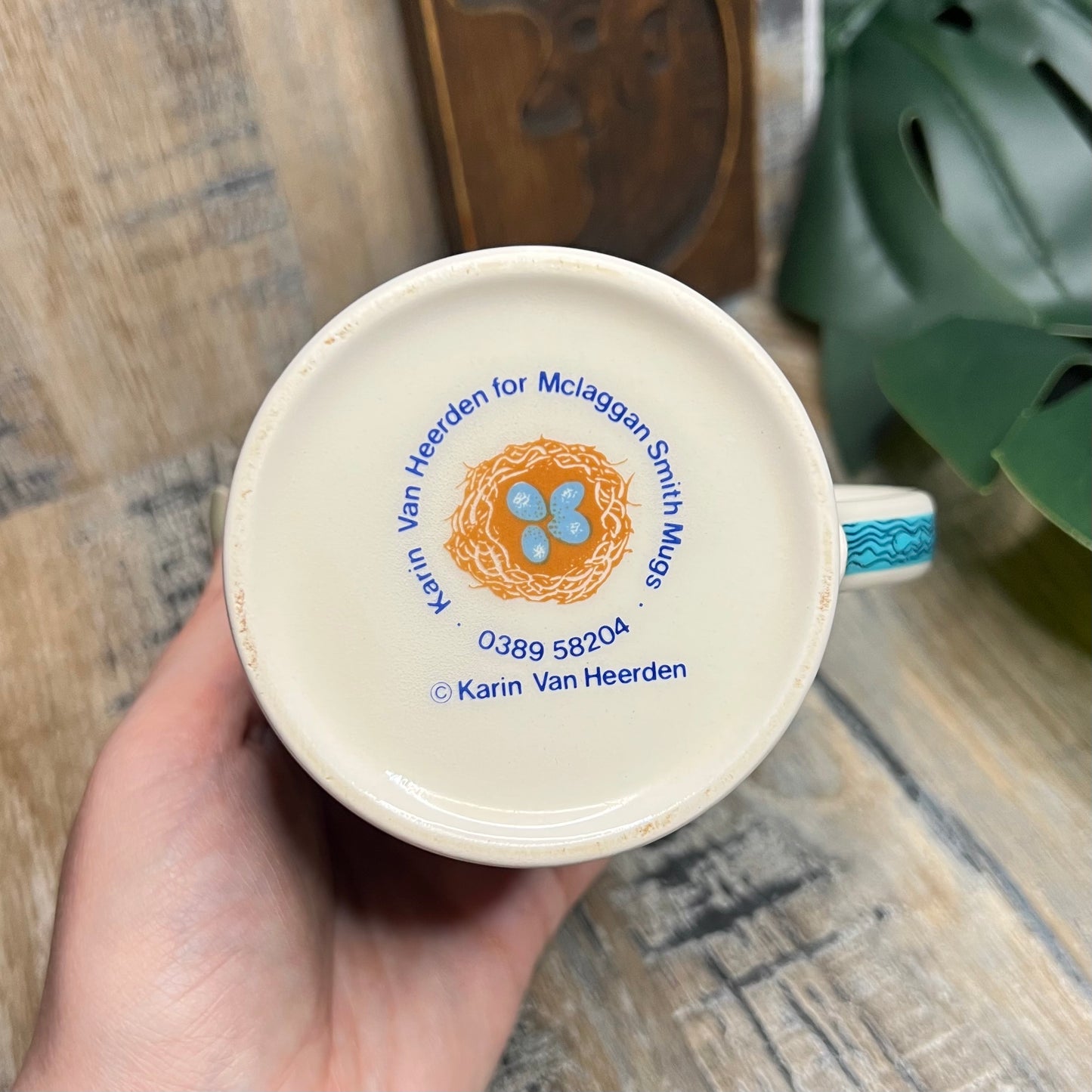 Vintage Karin Von Heerden for McLaggan Smith Mugs Celestial Puffin / Swan Moon Stars Mug