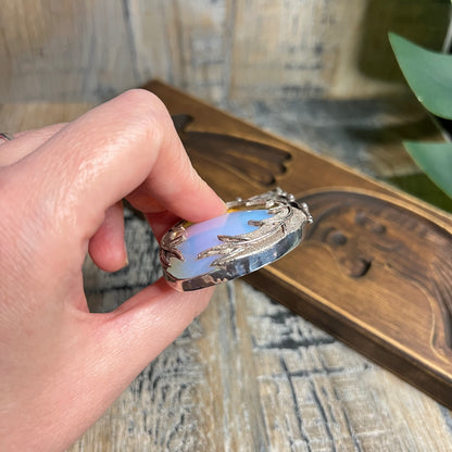 Dreamy Sterling Silver Angel Wing Opalite with Blue Topaz Pendant