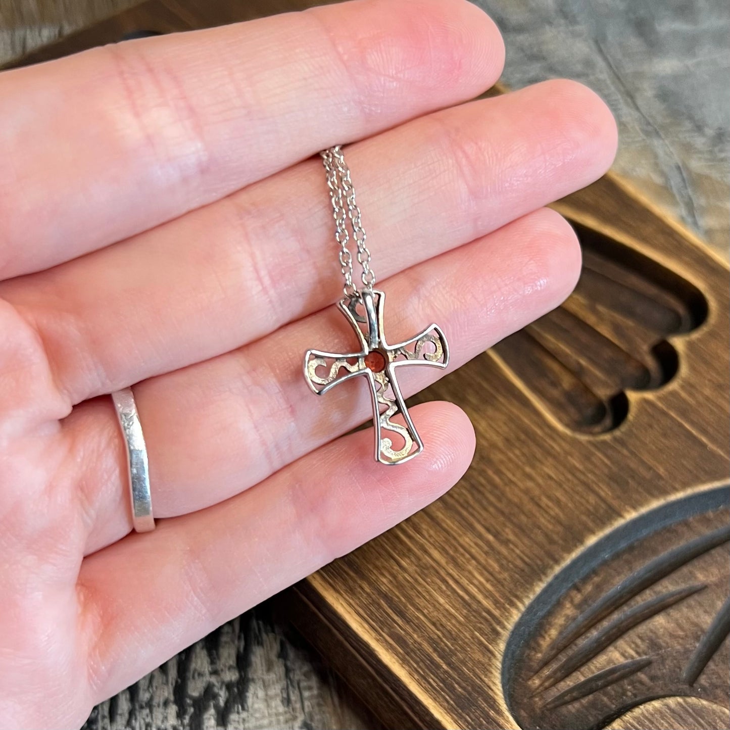 Sterling Silver Garnet Celtic / Gothic Ornate Pendant Necklace