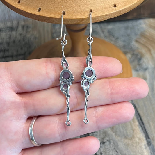 Whimsy Sterling Silver Artisan Amethyst Ornate Earrings