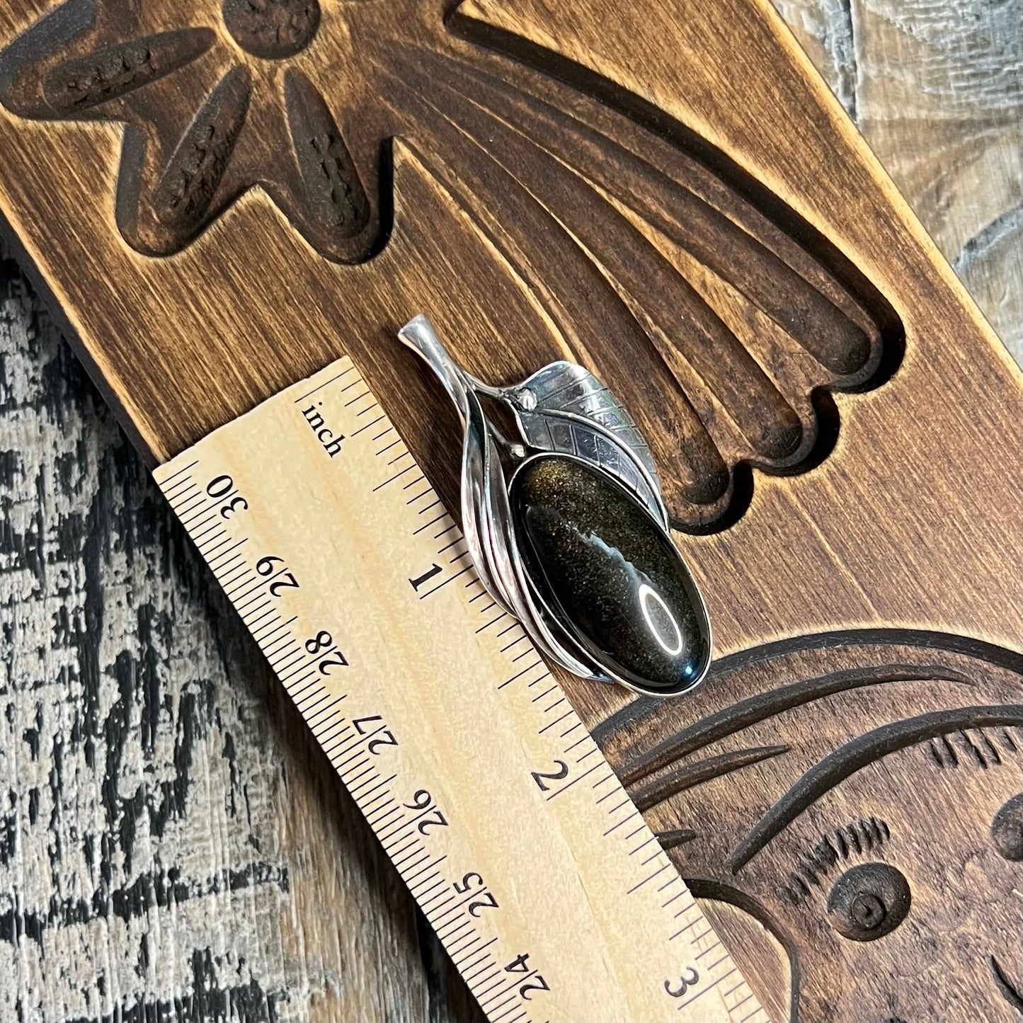 Beautiful Sterling Silver Floral Golden Obsidian Pendant