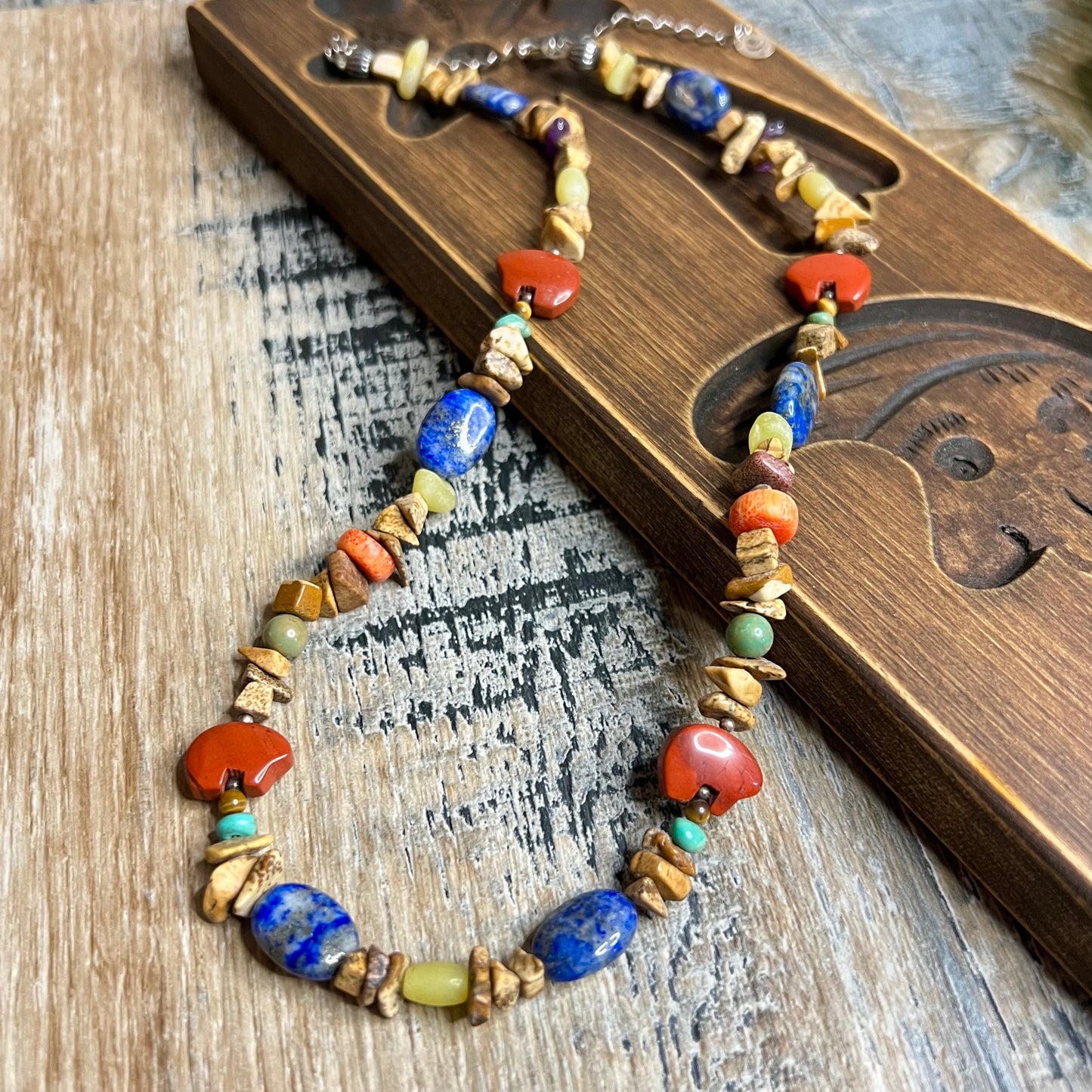 Carolyn Pollack Relios Southwestern Bear Multi Gemstone Sterling Silver Strand Necklace