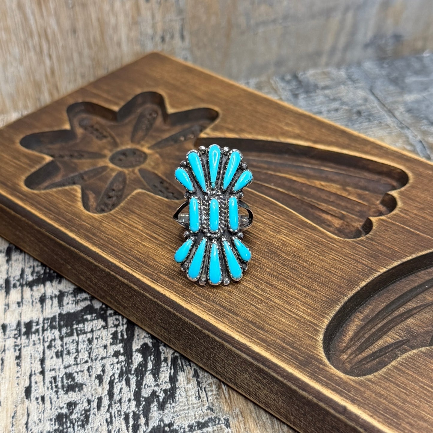 Stunning Francis M Begay Native American Navajo Needlepoint Turquoise Ring size M