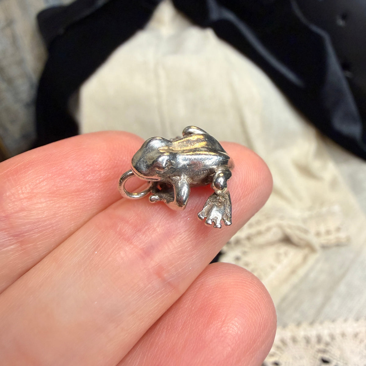 Dreamy Solid Sterling Silver Frog Pendant