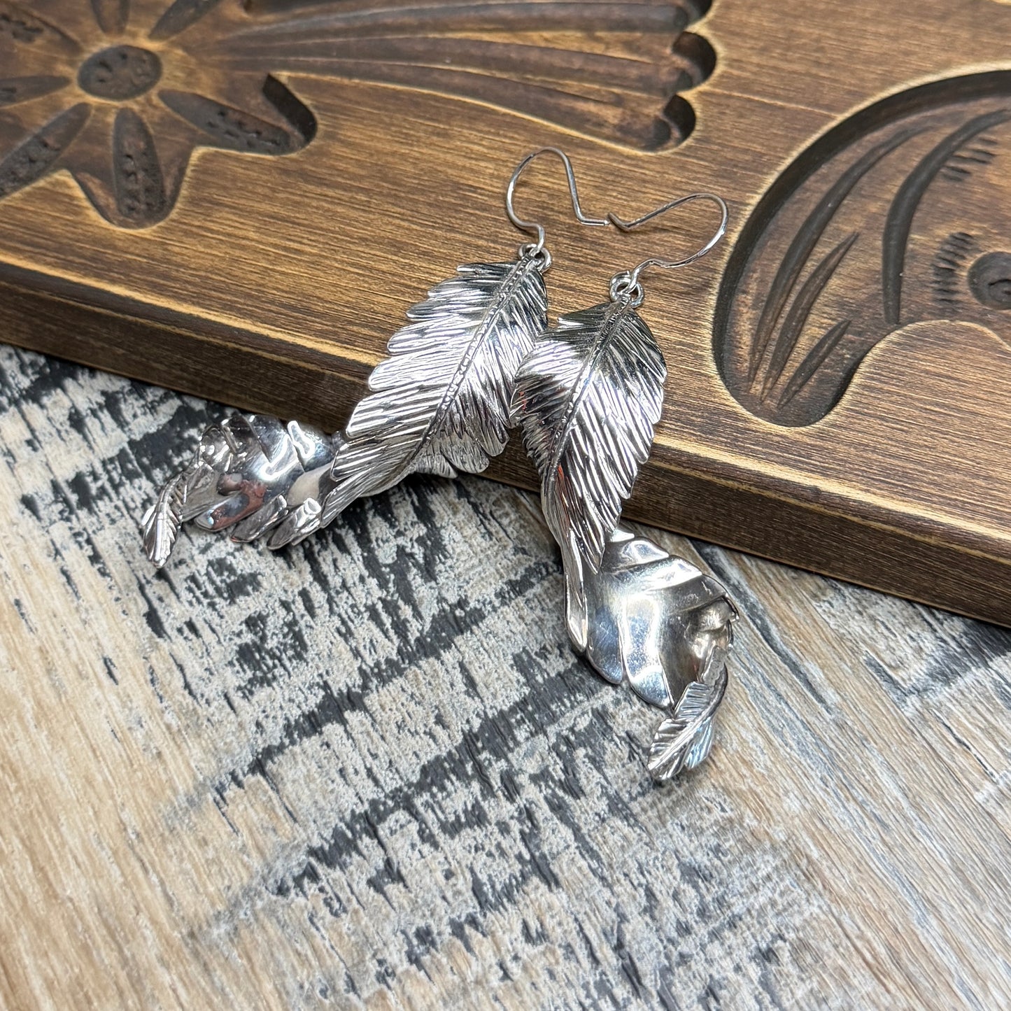 Beautiful Solid Sterling Silver Designer Feather Earrings