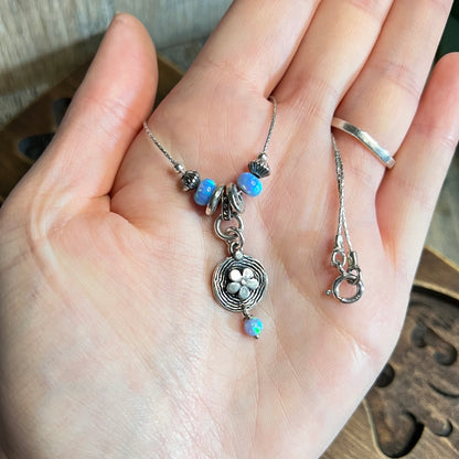 Dreamy Sterling Silver Opal Daisy Beaded Necklace