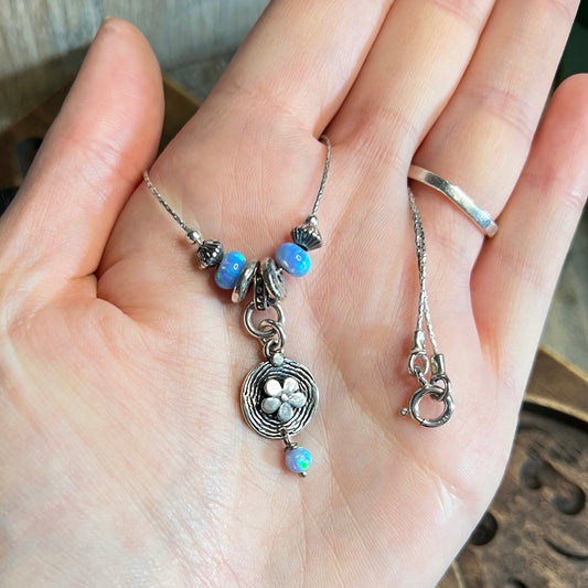 Whimsy Sterling Silver Opal Daisy Beaded Necklace
