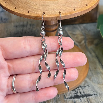 Whimsy Spiral Sterling Silver Artisan Drop Earrings