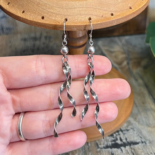 Whimsy Spiral Sterling Silver Artisan Drop Earrings
