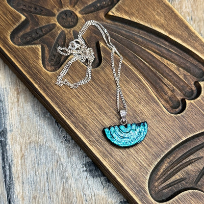 Celestial Sterling Silver Art Glass Half Moon Pendant Necklace