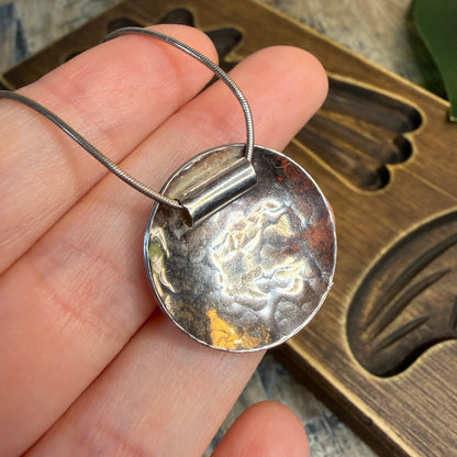Dreamy Sterling Silver Artisan Hammered Moon Modernist Pendant Necklace