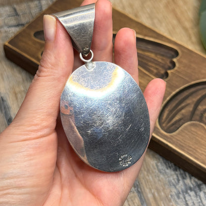 The Biggest Sterling Silver Turquoise Taxco Statement Pendant Near 50 Grams