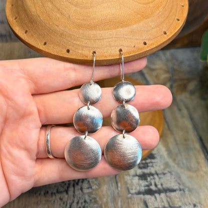 Minimalist Circle Brushed Sterling Silver Disk Earrings