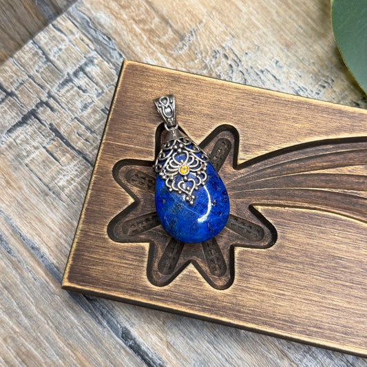 Dreamy Sterling Silver Chunky Doug Paulus Lapis Lazuli with Citrine Pendant