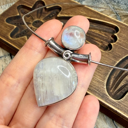 Dreamy Sterling Silver Chunky Moonstone Spiral Statement Necklace