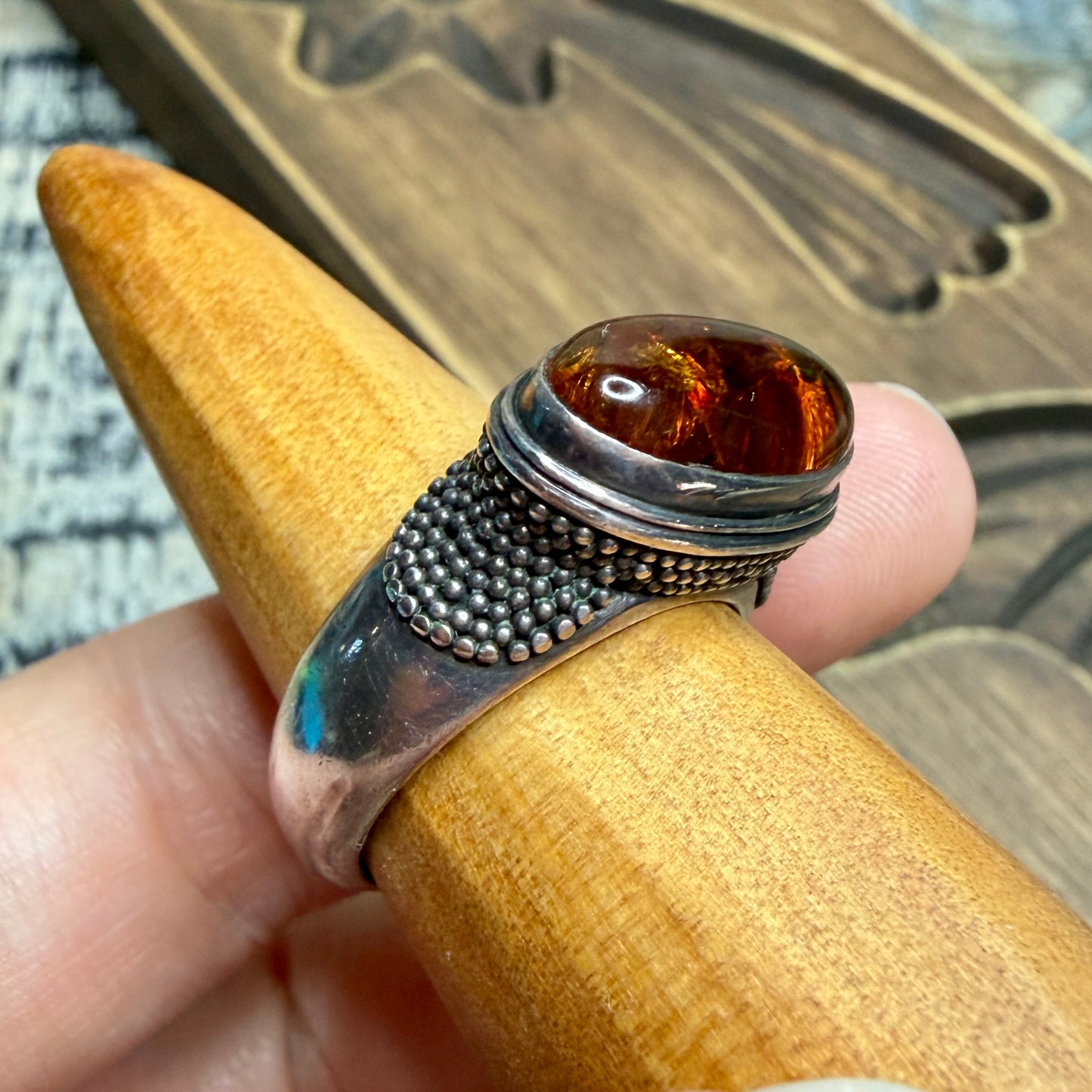Dreamy Designer Suarti BA Amber Chunky Sterling Silver Ring size R