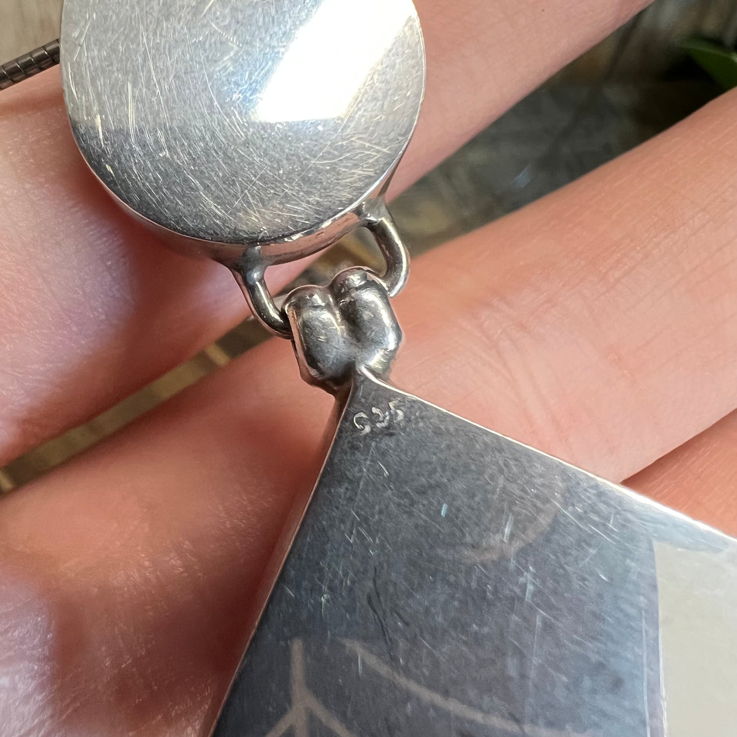 Chunky Sterling Silver Turquoise Modernist Pendant Necklace