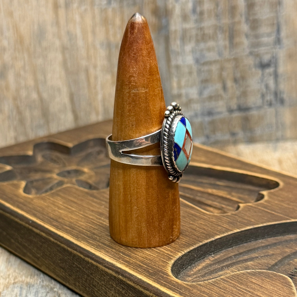Carolyn Pollack Relios Southwestern Sterling Silver Turquoise Inlaid Ring size R