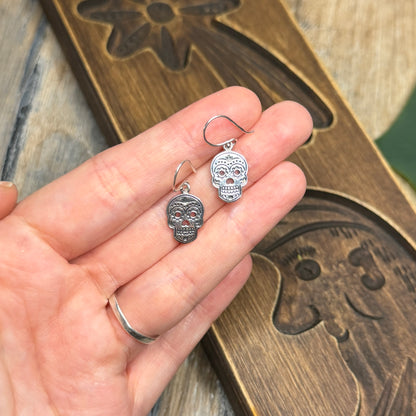 Gothic Sterling Silver Day of the Dead Skull Earrings