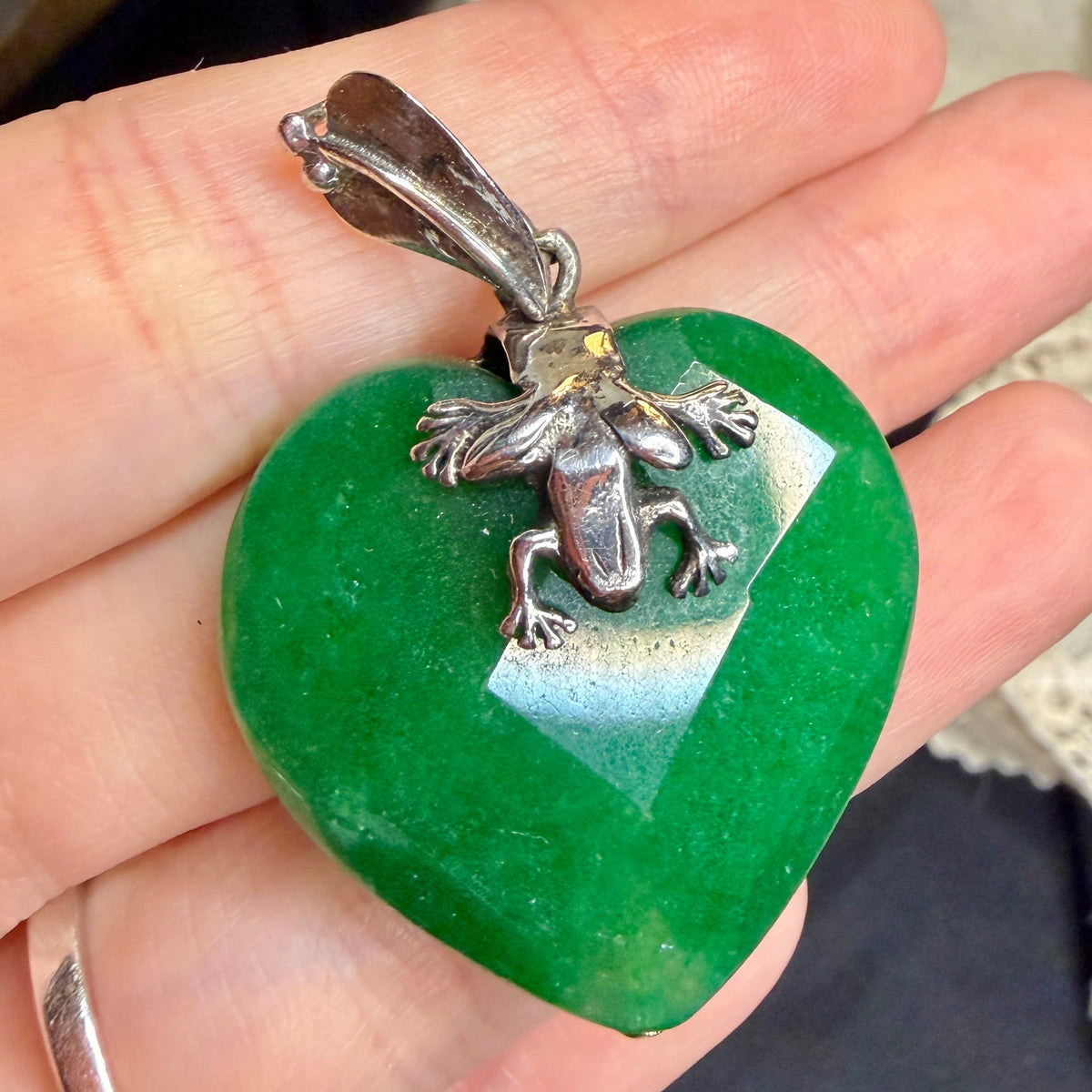 Whimsy Sterling Silver Faceted Green Gemstone Heart Frog Pendant