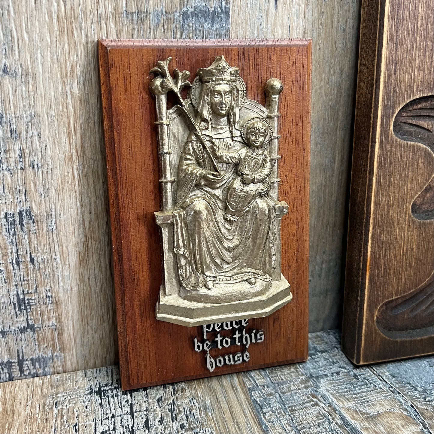 Vintage Religious Our Lady Walsingham ‘Peace Be To This House’ Wall Plaque Altar Curio