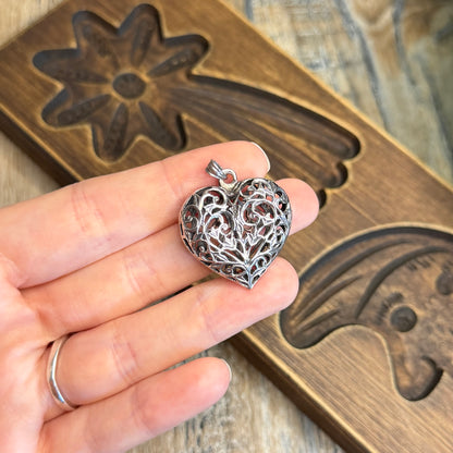 Dreamy Ornate Cut Out Sterling Silver Heart Pendant