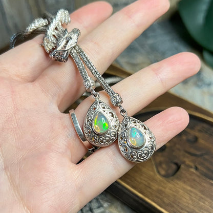 Chunky Sterling Silver Bali Dragon With Ethiopian Opal Dropper Necklace