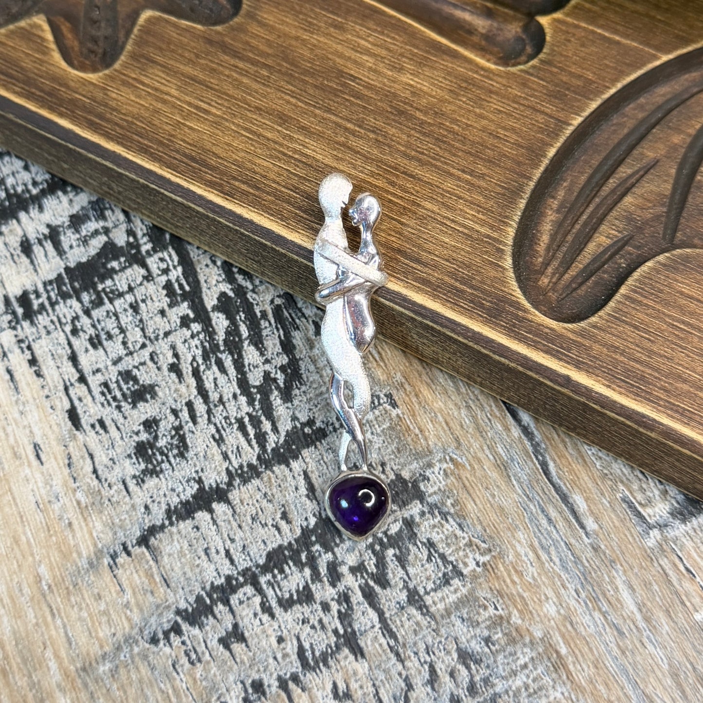 Whimsy Sterling Silver Lovers Abstract Amethyst Pendant