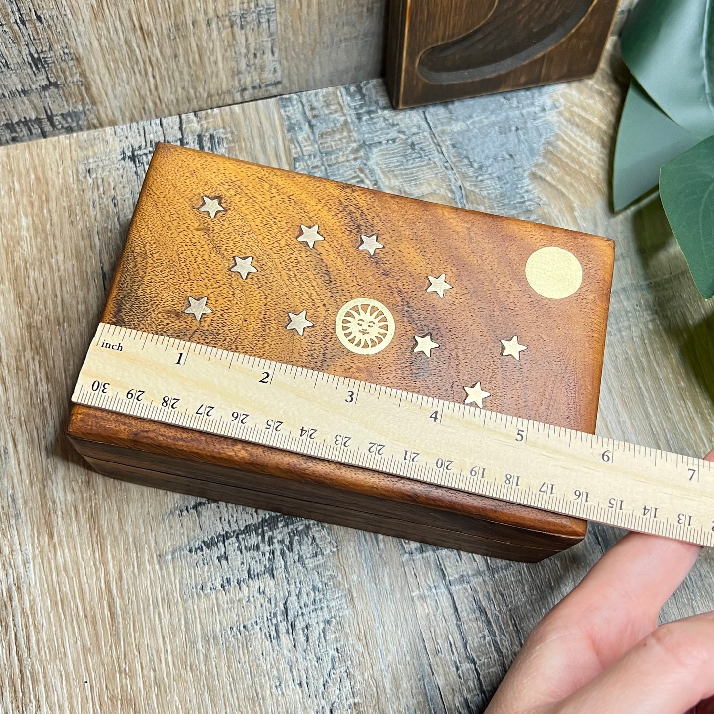 Dreamy 90s Celestial Wooden Moon Star Sun Jewellery / Trinket Box Curio