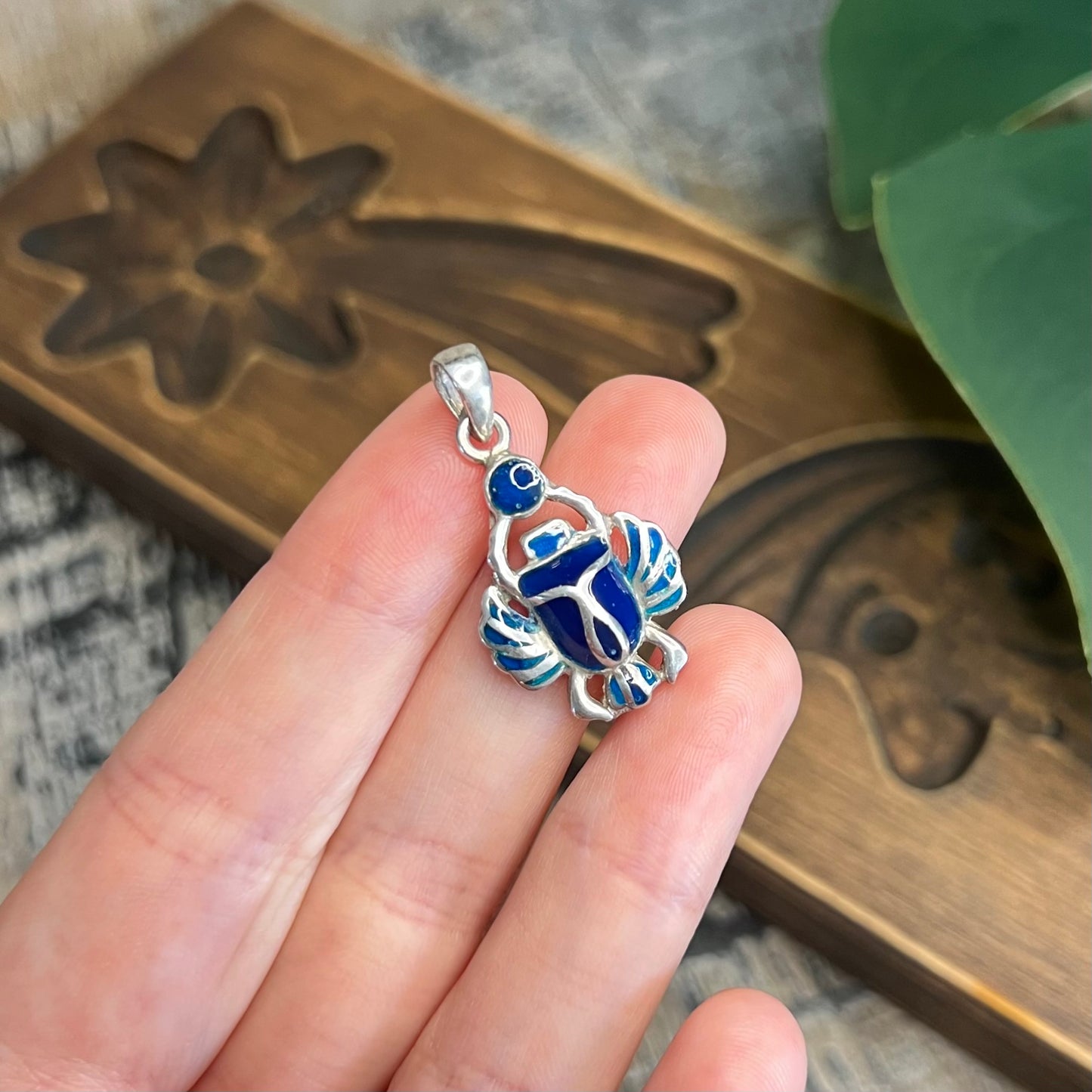 Beautiful Sterling Silver Ornate Enamelled Scarab Beetle Pendant Charm